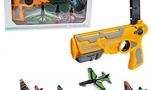 Airplane Launcher Gun Toy with Foam Glider Planes, Air Battle Gun Toys Guns & Darts (Yellow)