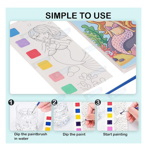 Mermaid Water Painting Book With Watercolor Inside