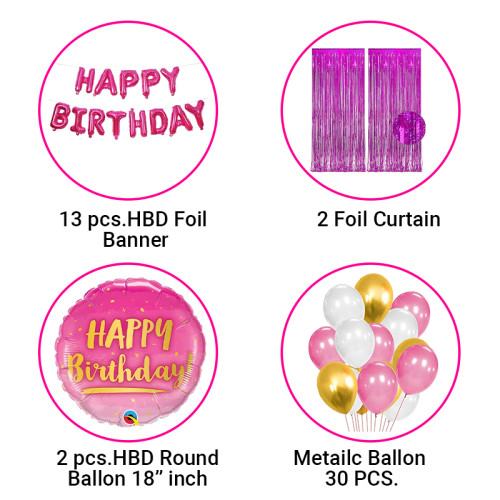 Happy Birthday Foil balloon combo pack Large size (Pink)