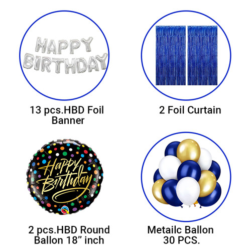 Happy Birthday Foil balloon combo pack Large size (Blue)
