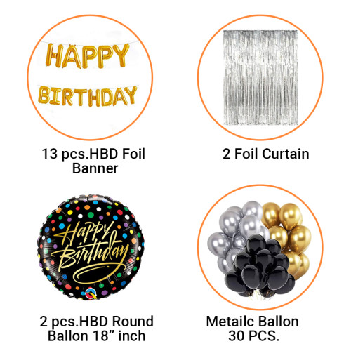 Happy Birthday Foil balloon combo pack Large size(Silver)