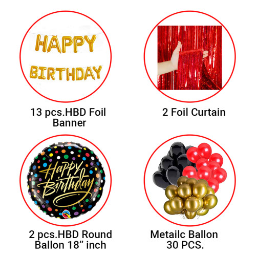 Happy Birthday Foil balloon combo pack Large size(Red)