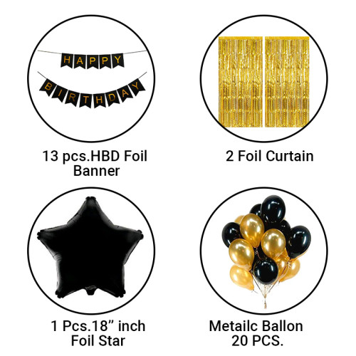 Star Happy Birthday Banner combo pack (Golden)