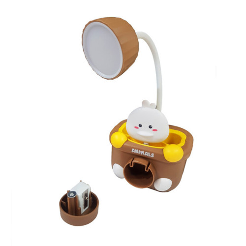 D Cat LED Lamp Rechargeable with Pen Holder and Sharpener (Duck) Table Lamp Study Lamp (Brown)
