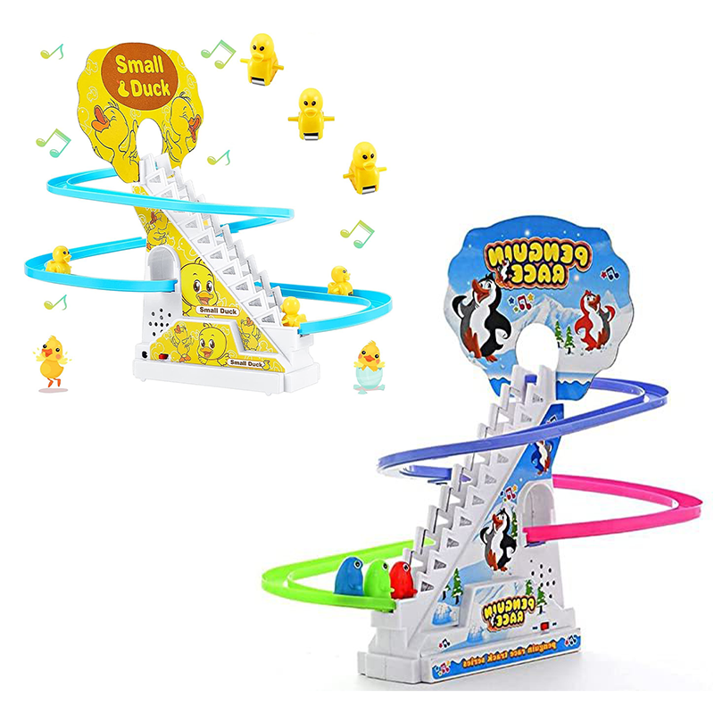 Duck and Penguin Slide Toy Set Stair Ducklings Cartoon Race Track Set Combo of 2