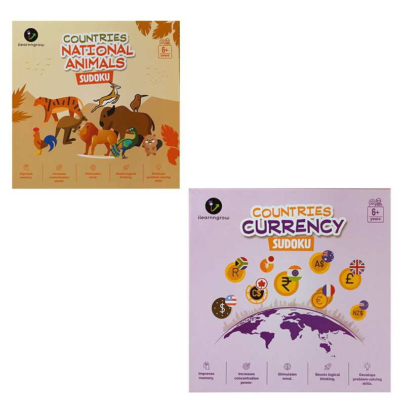 Ilearnngrow Countries National Animal & Currency Sudoku (Pack Of 2)
